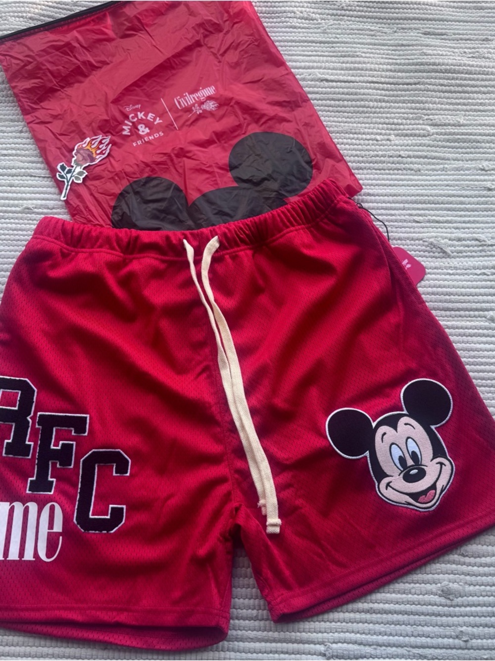 Civil Regime Mickey Mesh Shorts Red Disney Graphic Men’s L NWT